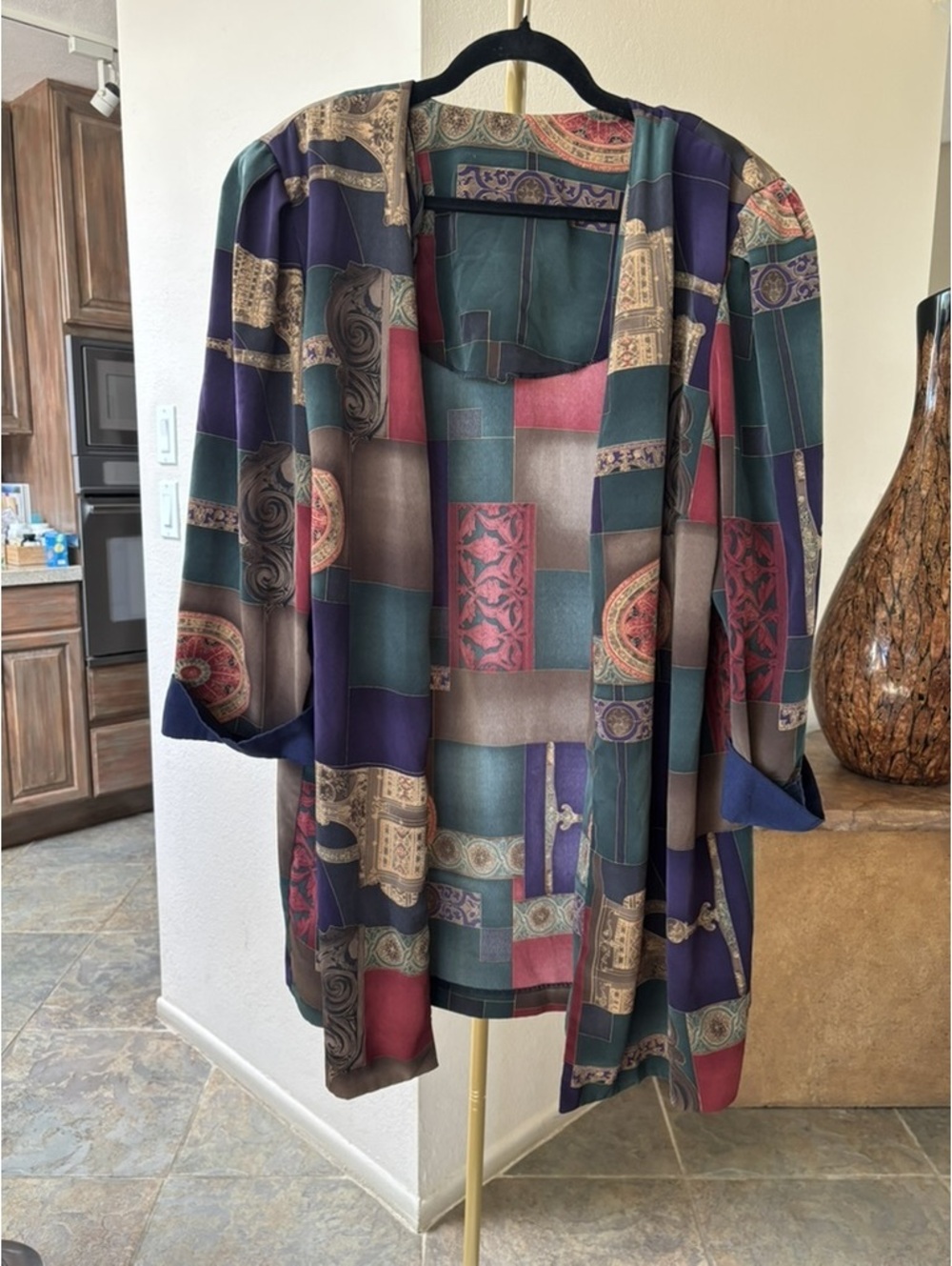 Vintage Unbranded Geometric Scarf Print Open Duster Blazer XXL